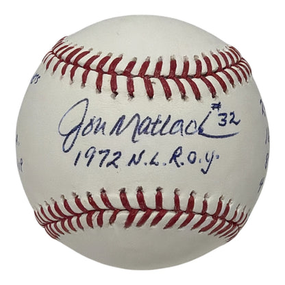 Jon Matlack Signed New York Mets Official MLB Baseball (72 ROY Inscription)