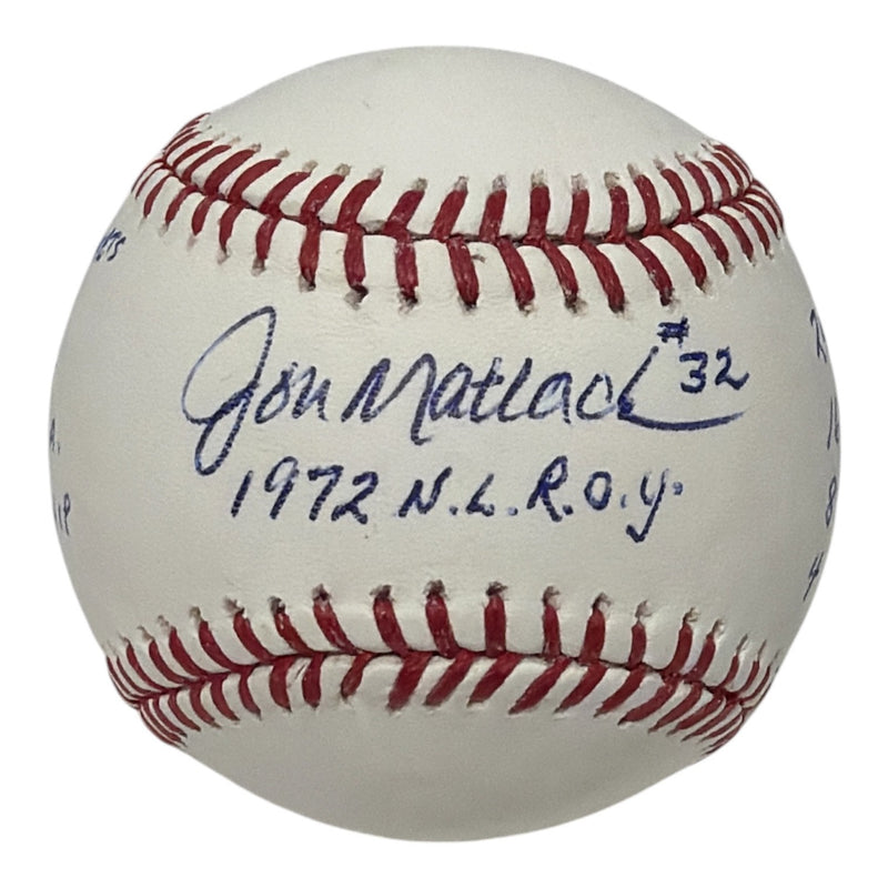 Jon Matlack Signed New York Mets Official MLB Baseball (72 ROY Inscription)