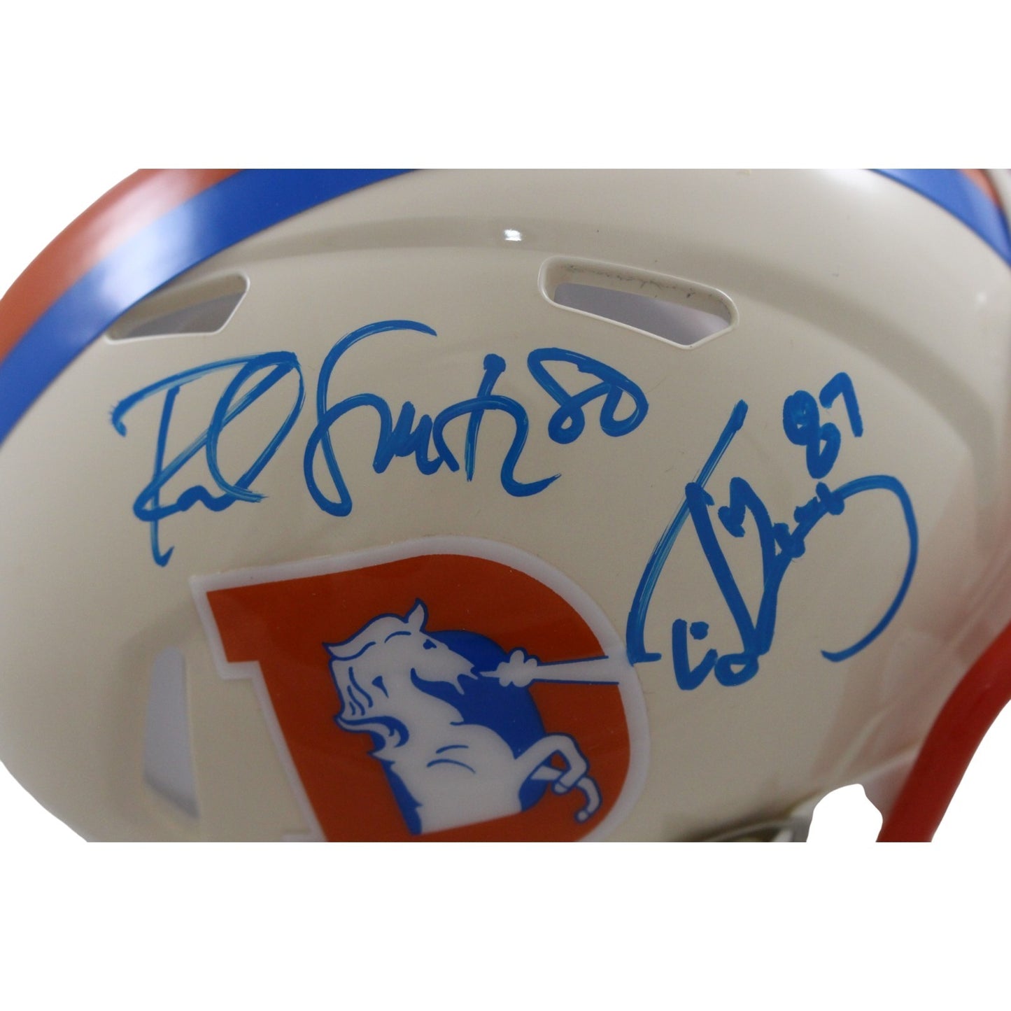 Ed McCaffrey & Rod Smith Signed Denver Broncos Retro Mini Helmet