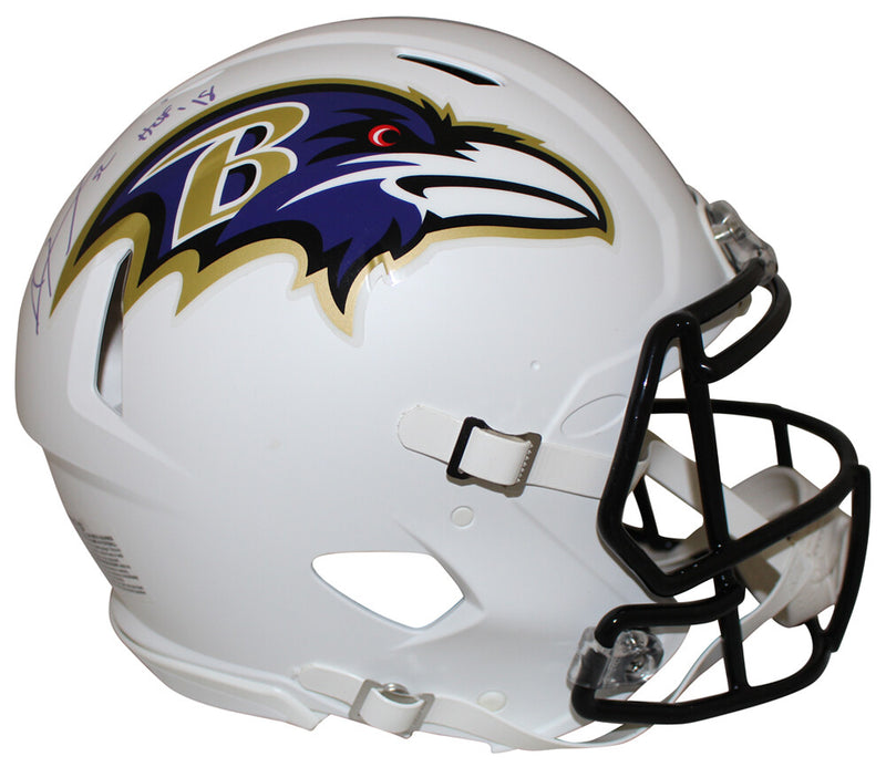 Ray Lewis Signed Baltimore Ravens Flat White Authentic Helmet HOF