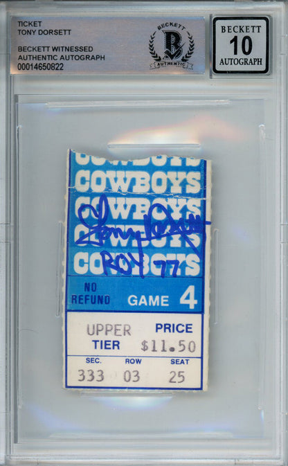 Tony Dorsett Signed 1977 Cowboys vs Giants Ticket Stub Beckett 10 Slab