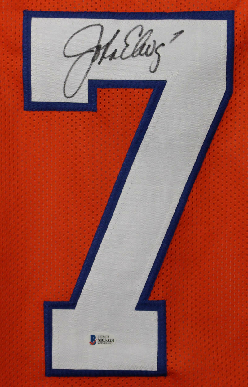 John Elway Autographed Denver Broncos Custom Orange Jersey (BAS)