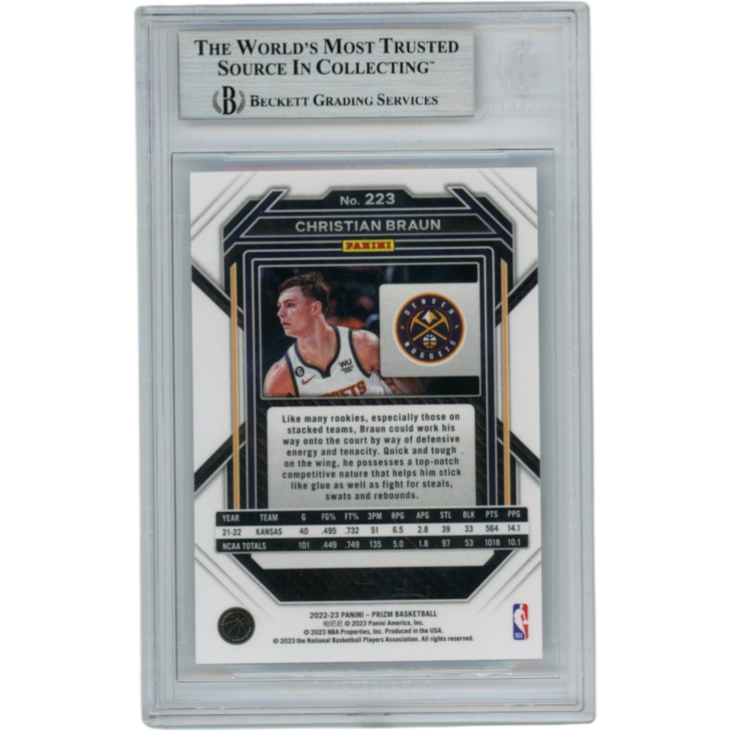 Christian Braun Autographed 2022 Panini Prizm Slabbed Trading Card