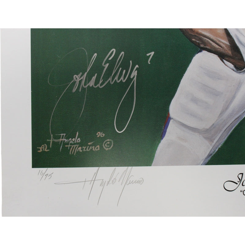 John Elway Autographed Denver Broncos 18x24 Photo by Angelo Marino
