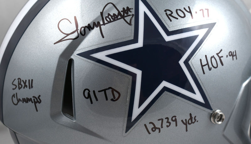 Tony Dorsett Signed Dallas Cowboys Full Size Speed Helmet with 5 Stats