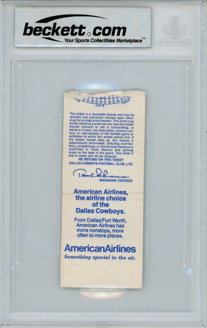 Tony Dorsett Autographed 11/9/1986 Dallas Cowboys Ticket Beckett Slabbed
