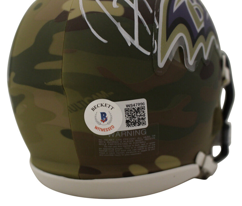 Ray Lewis Baltimore Ravens Autographed Camo Mini Helmet Beckett