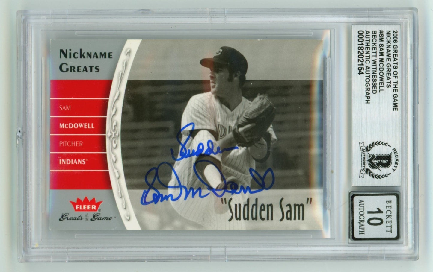 Sam McDowell Signed 2006 Fleer Greats of the Game Card "Sudden" BGS 10