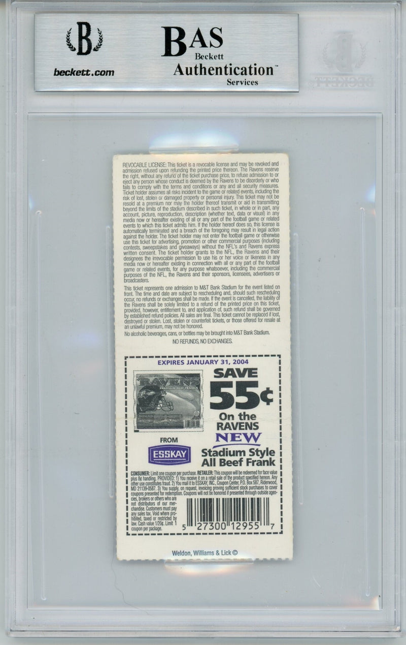 Ray Lewis Signed Baltimore Ravens Ticket Stub vs. Seahawks 11/23/03 BAS