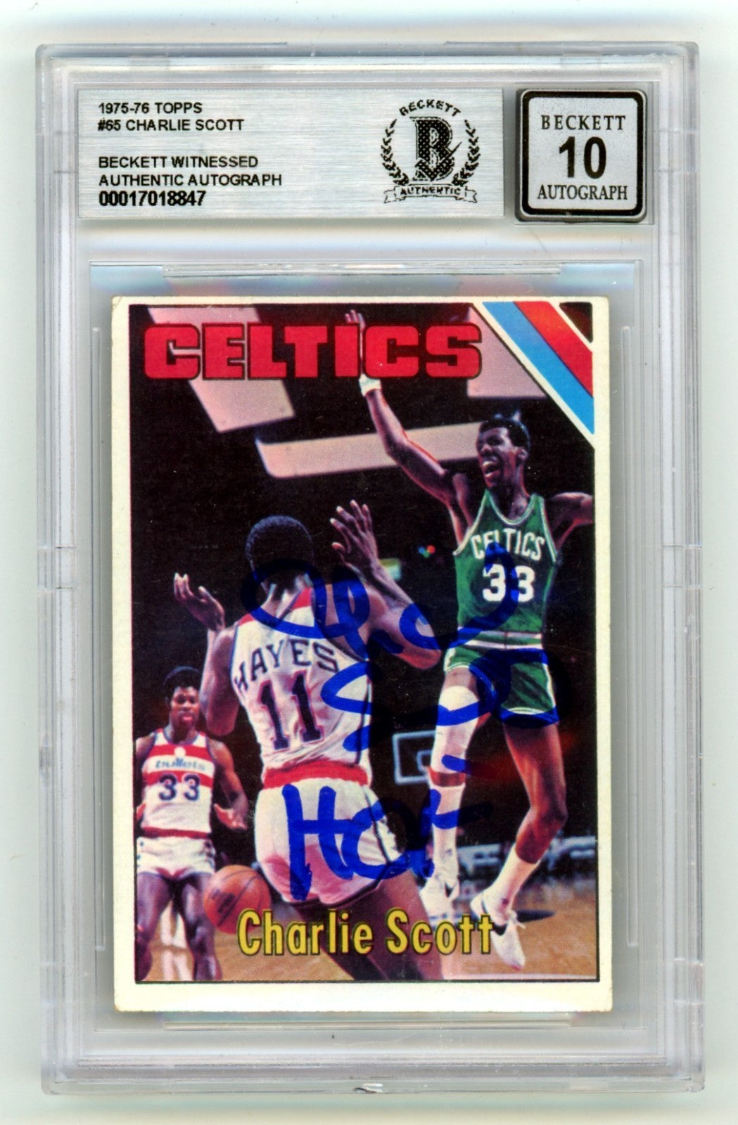 Charlie Scott Signed 1975-76 Topps #65 Card HOF Inscription BGS 10 Aut ...