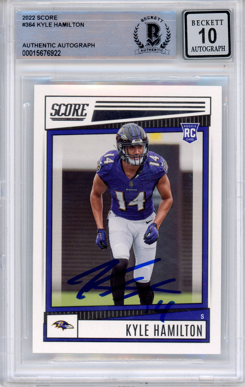 Kyle Hamilton Autographed 2022 Score #364 Beckett Slabbed Card Grade 10