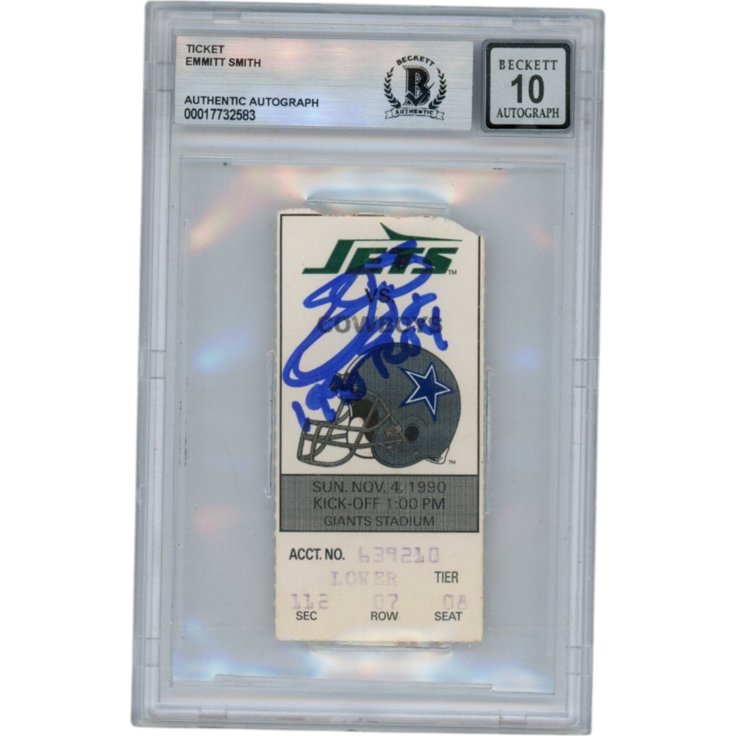 Emmitt Smith Autographed Dallas Cowboys 11/4/90 Ticket BAS "ROY" Inscription