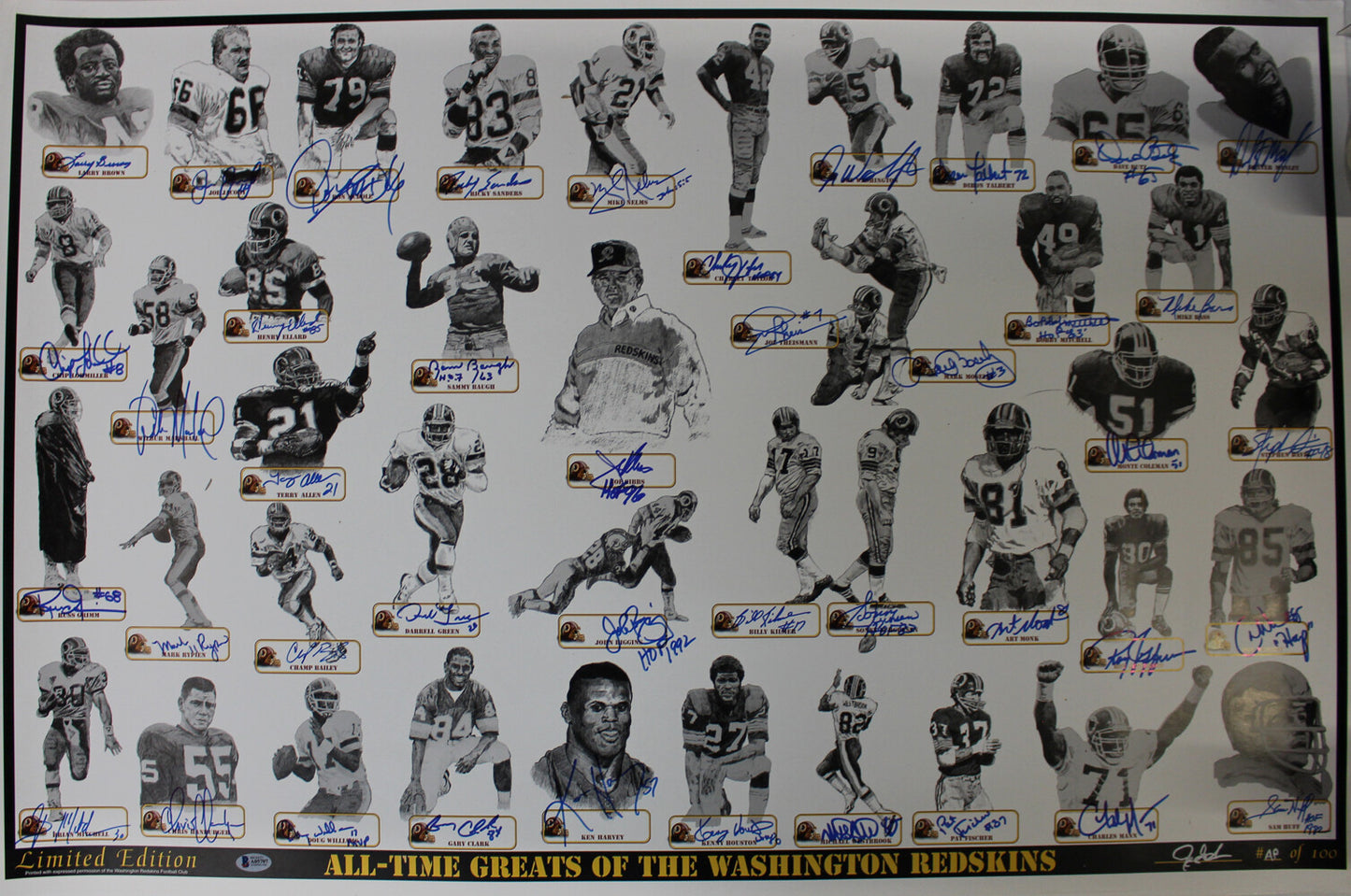 Washington Redskins All-Time Greats Autographed 40x26 Poster (42 Sigs)
