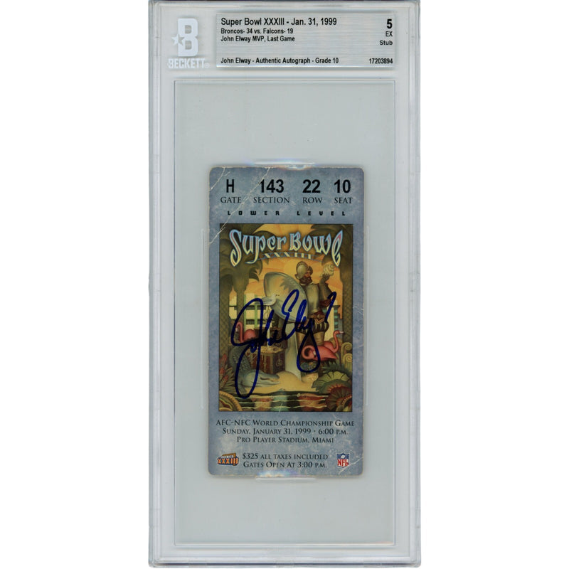 John Elway Denver Broncos Super Bowl XXXIII Autographed Slabbed Ticket Stub