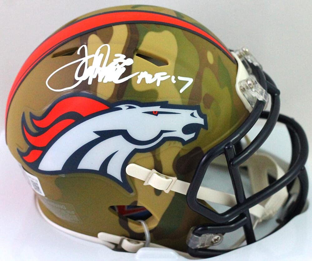 Terrell Davis Signed Denver Broncos Camo Mini Helmet HOF Inscribed