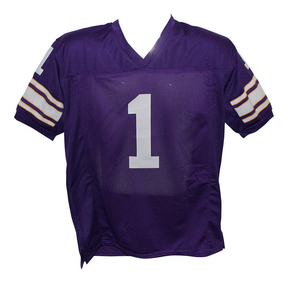 Warren Moon Signed Minnesota Vikings Custom Purple Jersey HOF Inscribed BAS