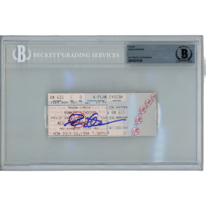 Deion Sanders Autographed 1990 New York Yankees Ticket Stub Beckett Slabbed