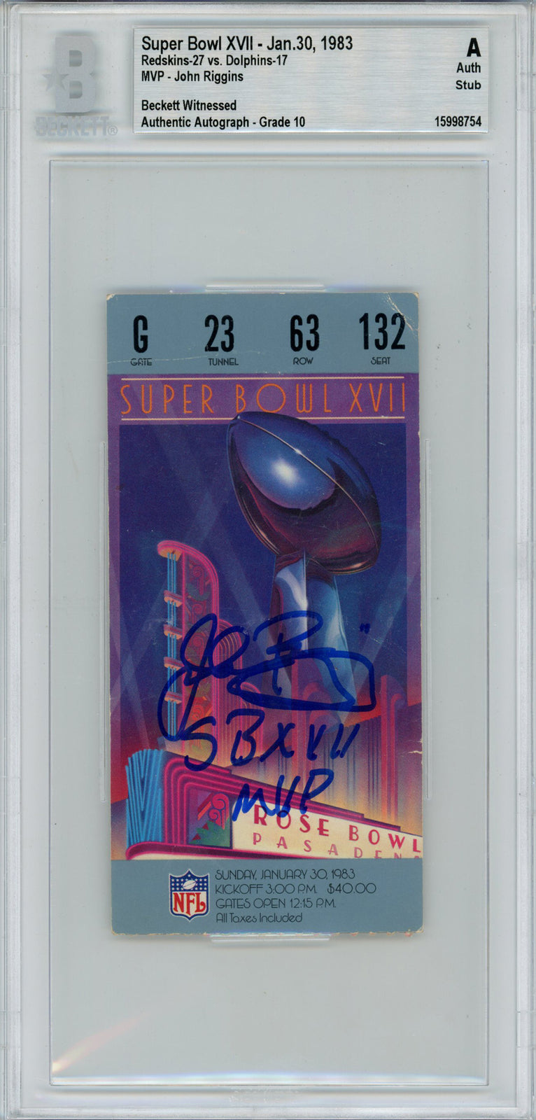 Larry Brown Signed Super Bowl XXX Ticket Stub SB XXX MVP BAS Slab