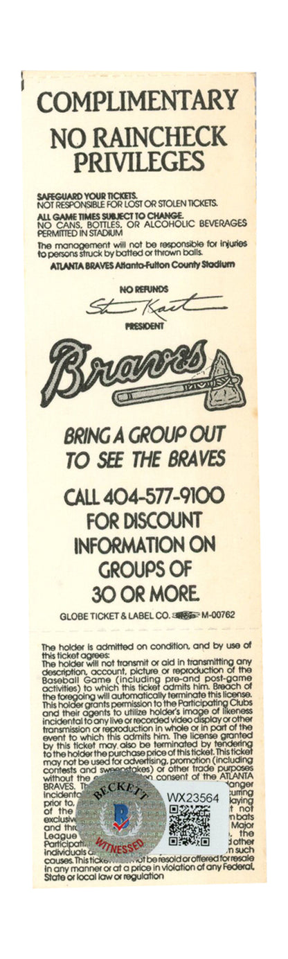Deion Sanders Signed Atlanta Braves Full Ticket 7/16/1991 vs Cubs BAS
