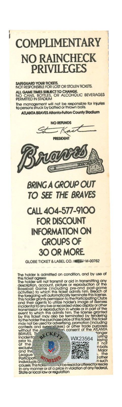 Deion Sanders Signed Atlanta Braves Full Ticket 7/16/1991 vs Cubs BAS