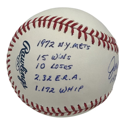 Jon Matlack Signed New York Mets Official MLB Baseball (72 ROY Inscription)