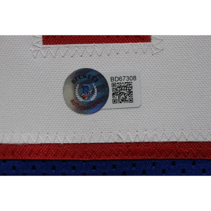 Jim Kelly, Thurman Thomas & Andre Reed Autographed Blue Custom Jersey