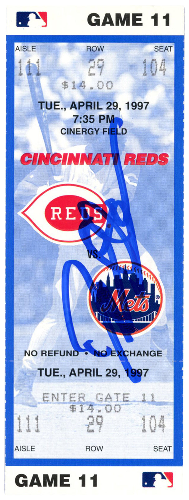 Deion Sanders Signed Cincinnati Reds 4/29/1997 Game Ticket Stub BAS