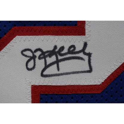 Jim Kelly, Thurman Thomas & Andre Reed Autographed Blue Custom Jersey