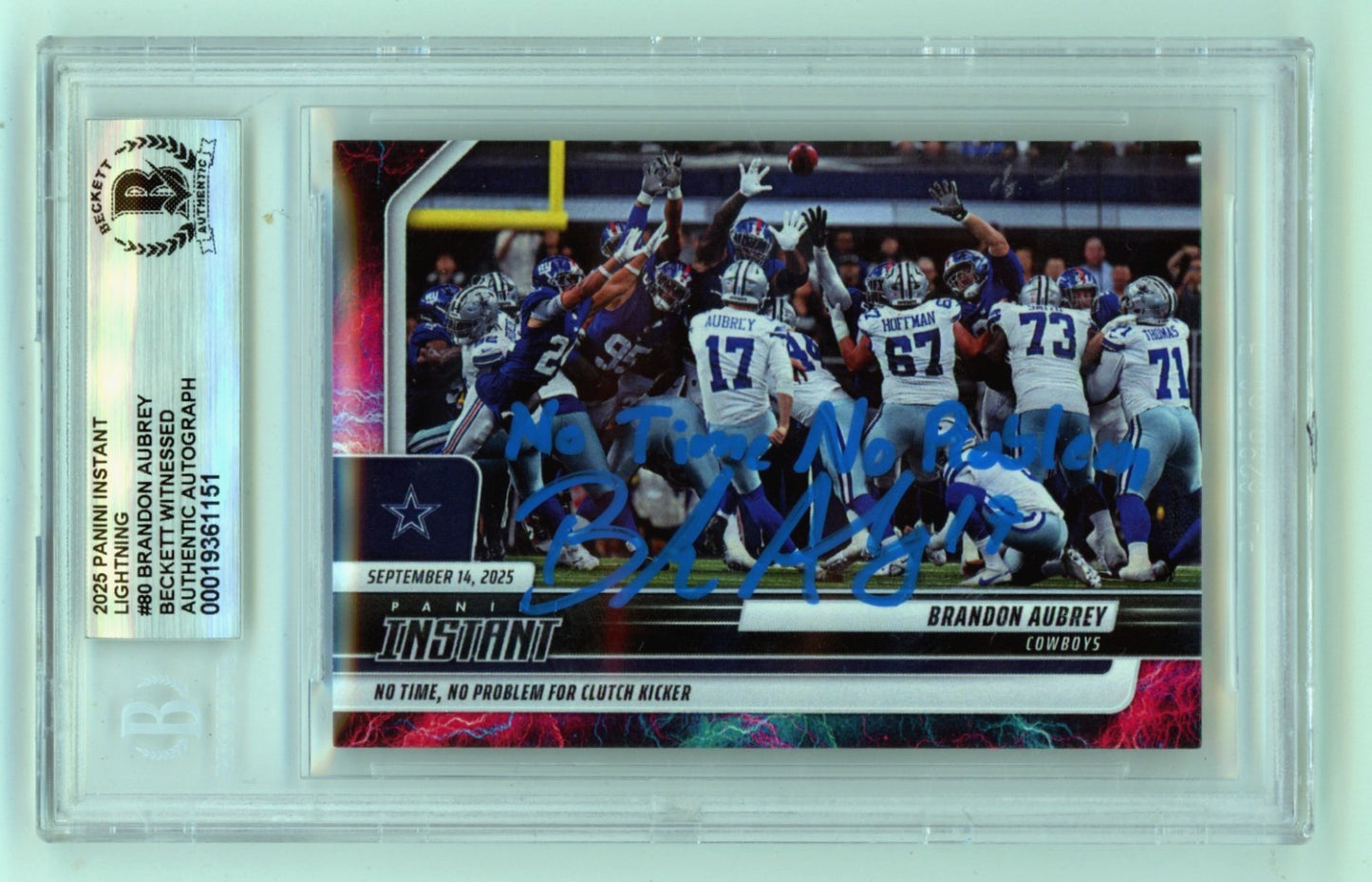Brandon Aubrey Signed 2025 Panini Instant Lightning Card Inscribed #/5 (BGS)