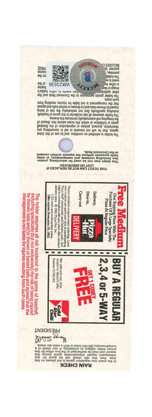 Deion Sanders Signed Atlanta Braves April 15 1992 Ticket Stub BAS
