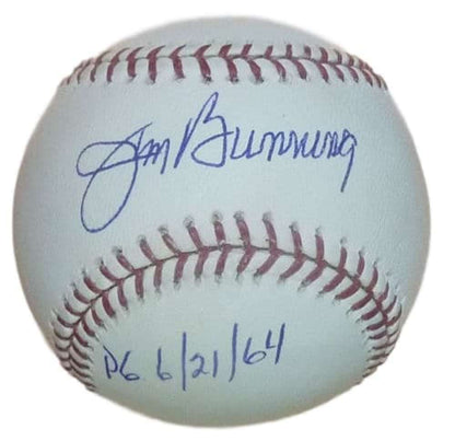 Jim Bunning Signed MLB Baseball with "PG 6/21/64" Inscription