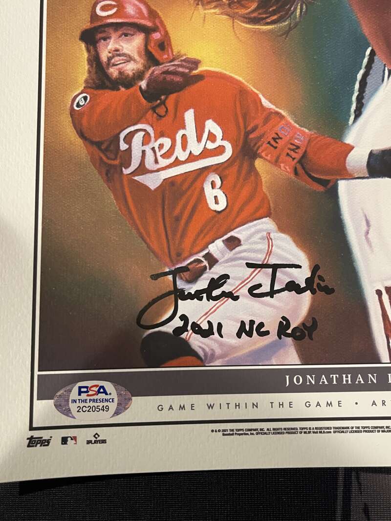 Jonathan India Signed 10x14 Topps Game within the Game Print /99 PSA