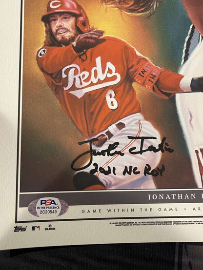 Jonathan India Signed 10x14 Topps Game within the Game Print /99 PSA