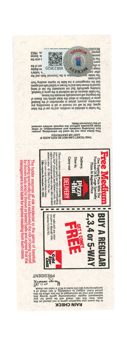 Deion Sanders Signed Atlanta Braves 1992 Game Ticket Stub (Beckett)
