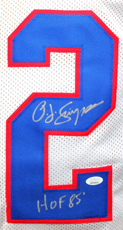 O.J. Simpson Signed White Custom Jersey with HOF 85 Inscription