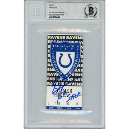 Ray Lewis Signed Baltimore Ravens 1st Sack Ticket Stub (BAS Slabbed)