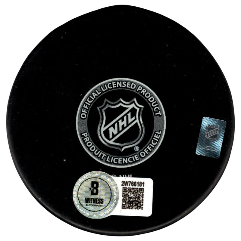 Brian Leetch Signed New York Rangers Puck (HOF 09) Beckett Witnessed