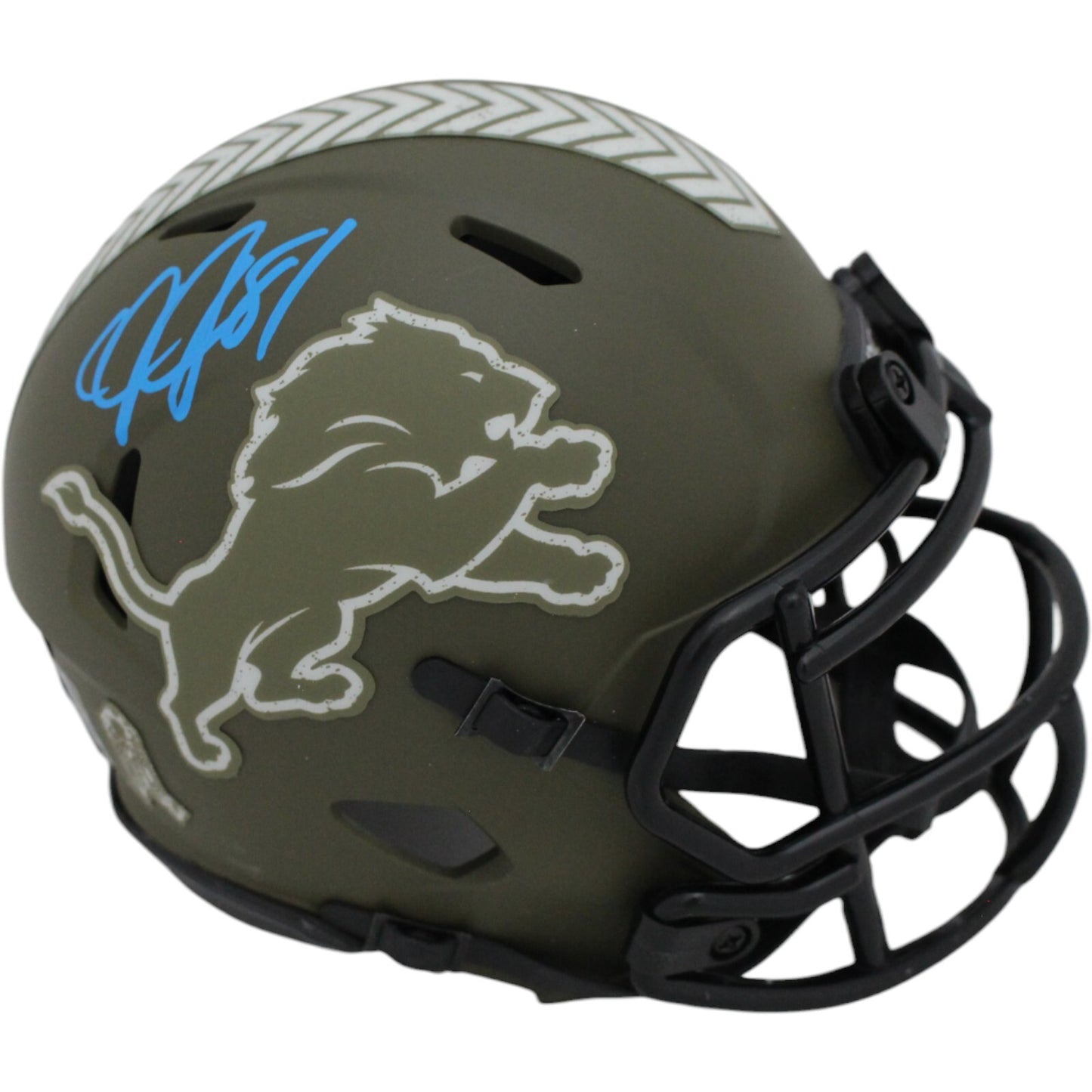Calvin Johnson Autographed Detroit Lions 2022 Salute to Service Mini Helmet