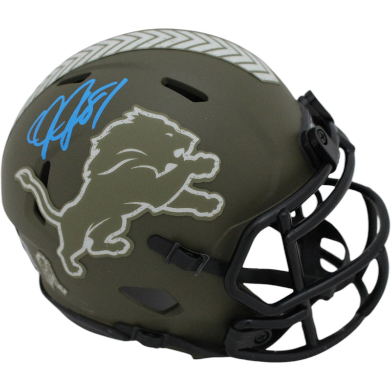 Calvin Johnson Autographed Detroit Lions 2022 Salute to Service Mini Helmet