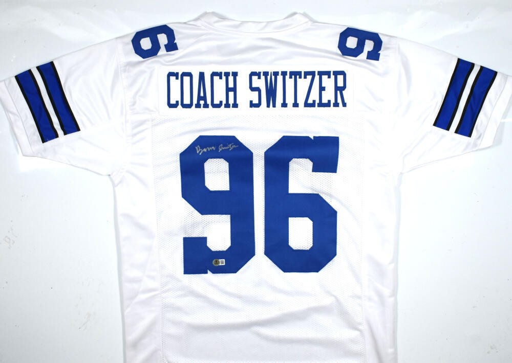 Barry Switzer Signed White Custom Jersey - Hall of Fame Stats