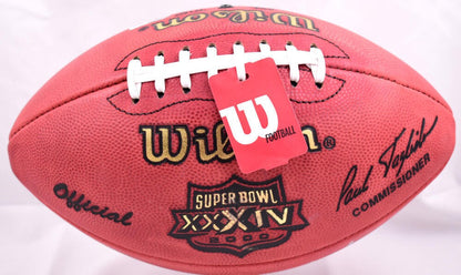 Marshall Faulk, Kurt Warner & Dick Vermeil Signed Wilson Duke Football