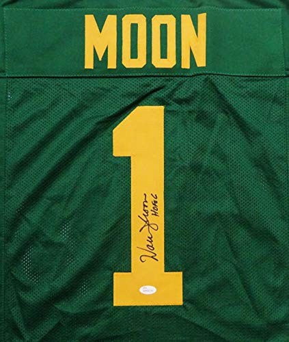 Warren Moon Autographed Green Custom Football Jersey with HOF Inscription