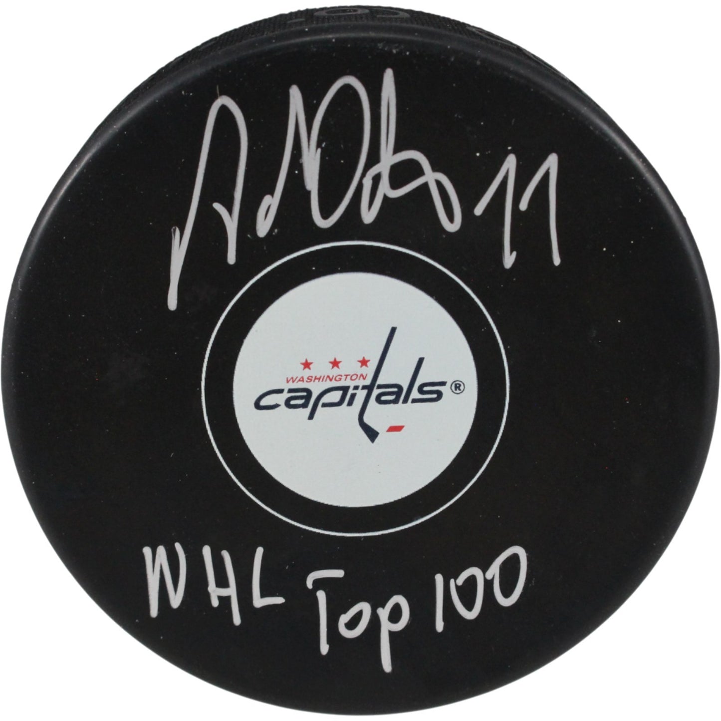 Adam Oates Autographed Washington Capitals Logo Puck - NHL Top 100 JSA