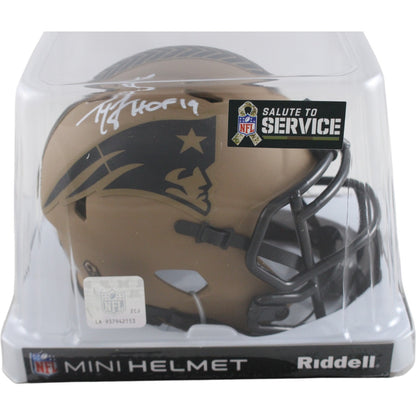 Ty Law New England Patriots Signed Salute to Service Mini Helmet (HOF Inscr)