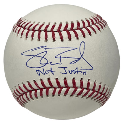 Shane Bieber Signed "Not Justin" Cleveland Guardians ROMLB Baseball (BAS)