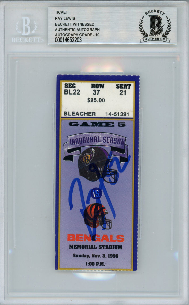 Ray Lewis Autographed 11/3/1996 Baltimore Ravens Game Ticket - Beckett Slab