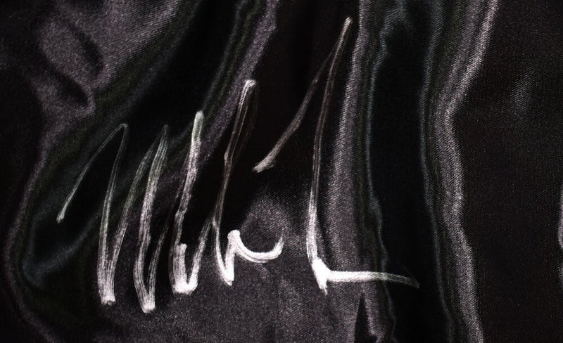 Mike Tyson Autographed Black Boxing Trunks with Patches