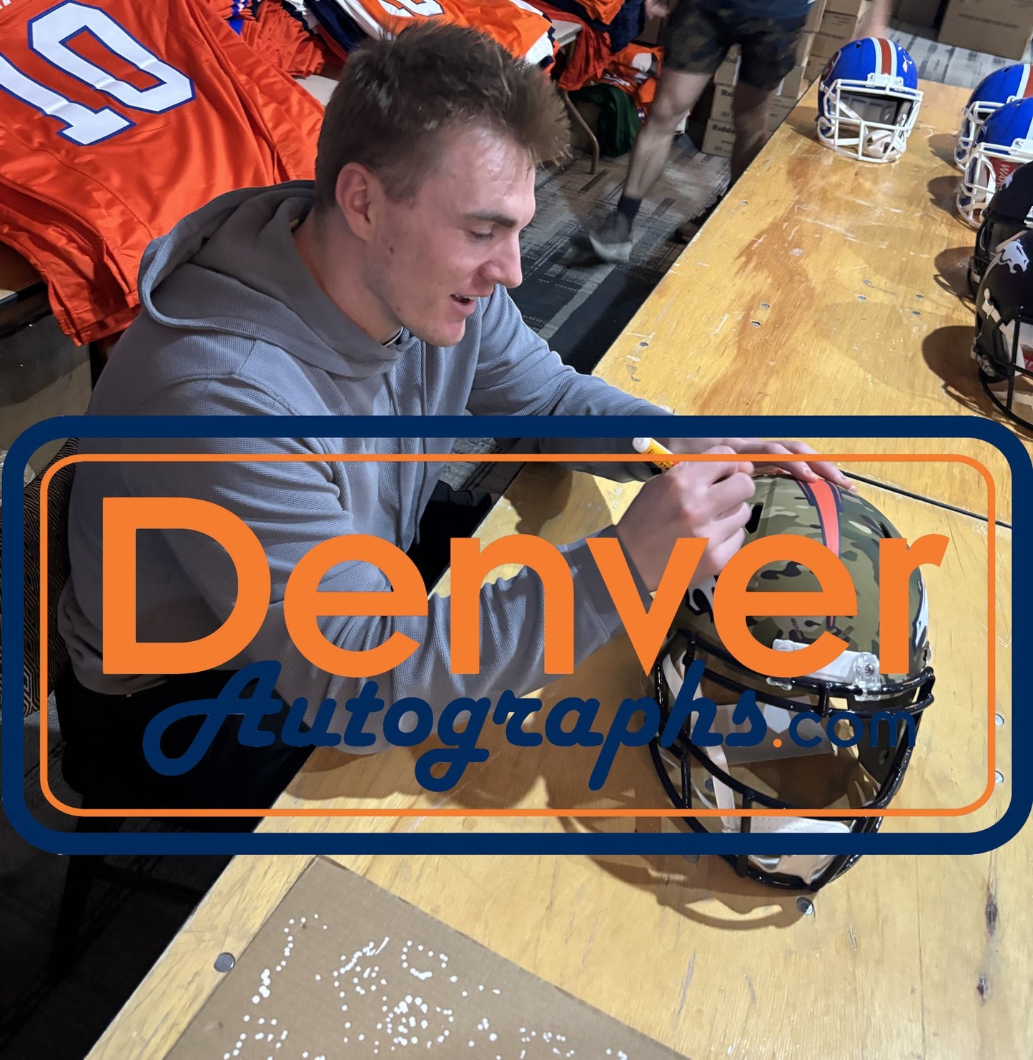 Bo Nix Autographed Denver Broncos Full Size Camo Helmet
