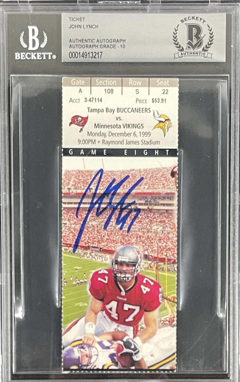 John Lynch Signed Tampa Bay Buccaneers 12/6/1999 Ticket Beckett Slab