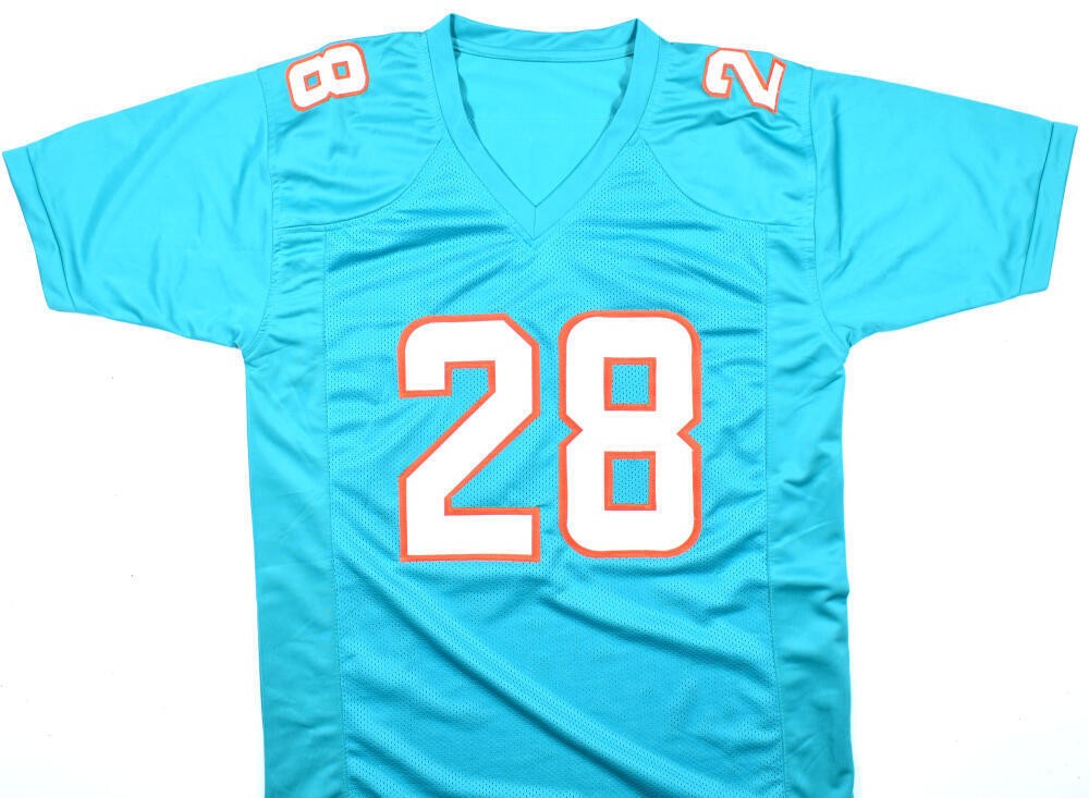 De'von Achane Autographed Teal Custom Jersey